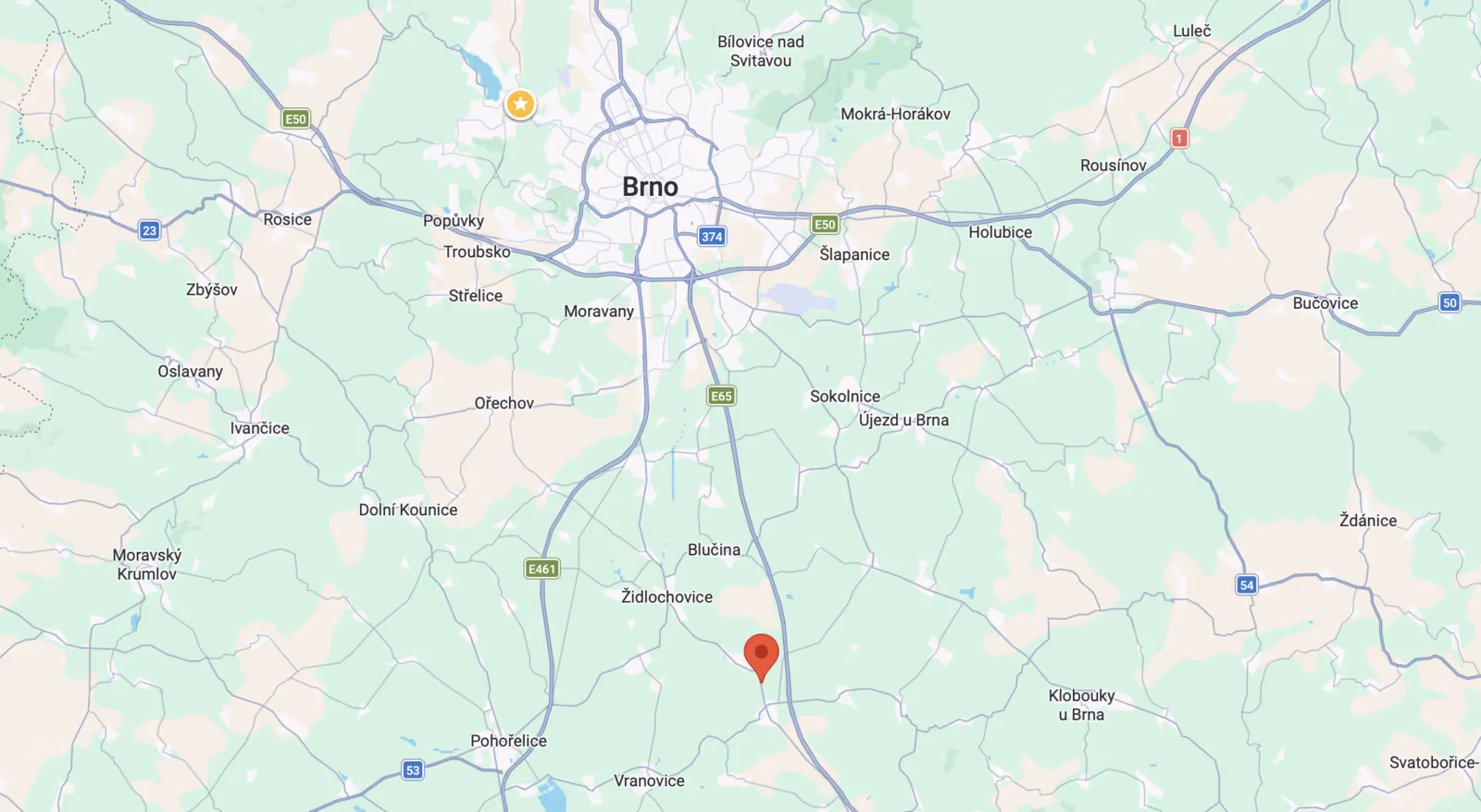 Mapa s vyznačenou polohou — Velké Němčice jižně od Brna, poblíž Židlochovic a Blučiny